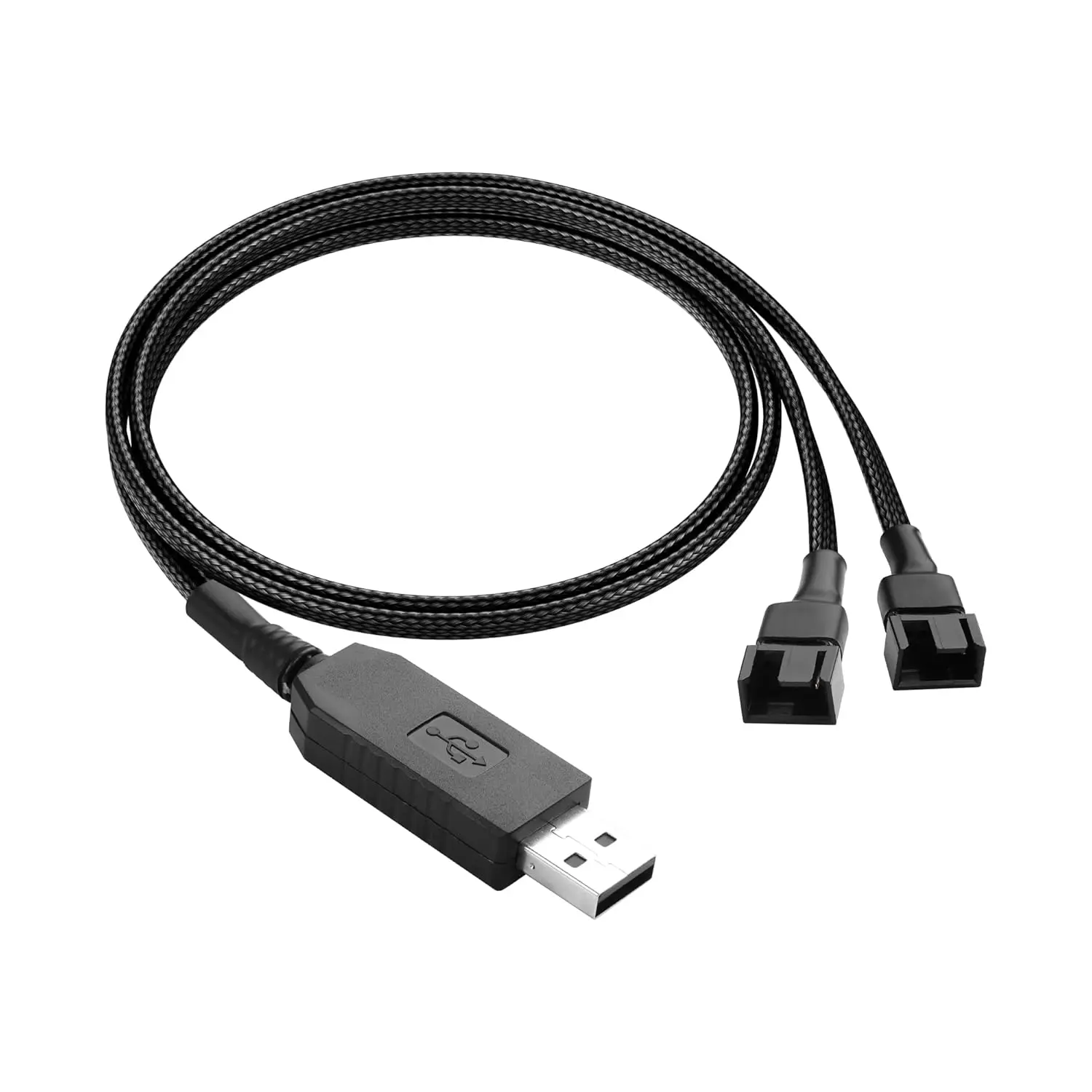 12V Step-Up USB to Dual PC Fans Power Adapter Cable, Black Sleeved - Full Fan Speed Adapter for 3-Pin/4-Pin Cooling Fans 0.5M