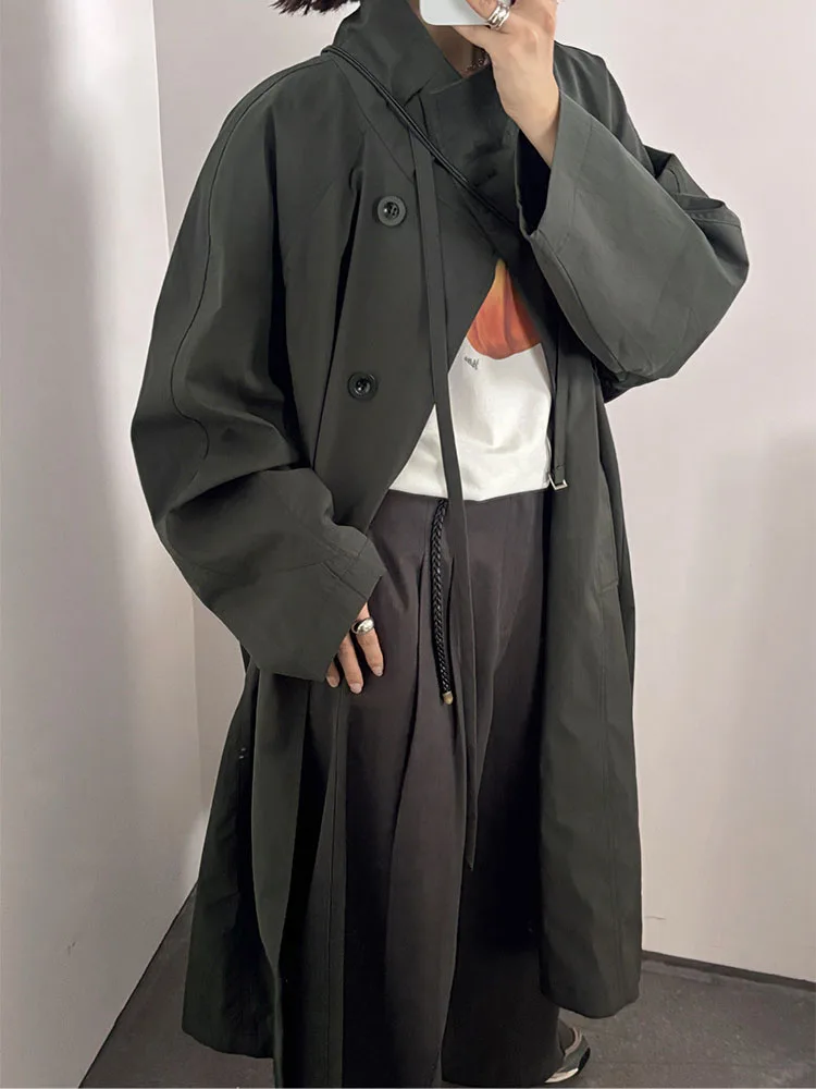 

Autumn and winter women's casual solid color stand up collar long sleeved loose long windbreaker