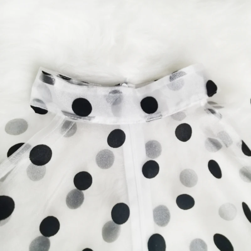 Women White Tops Polka Dot See Through Blouse Peplum Half Flared Sleeves Waist Belt Summer Fall Loose Casual Female Clothes New