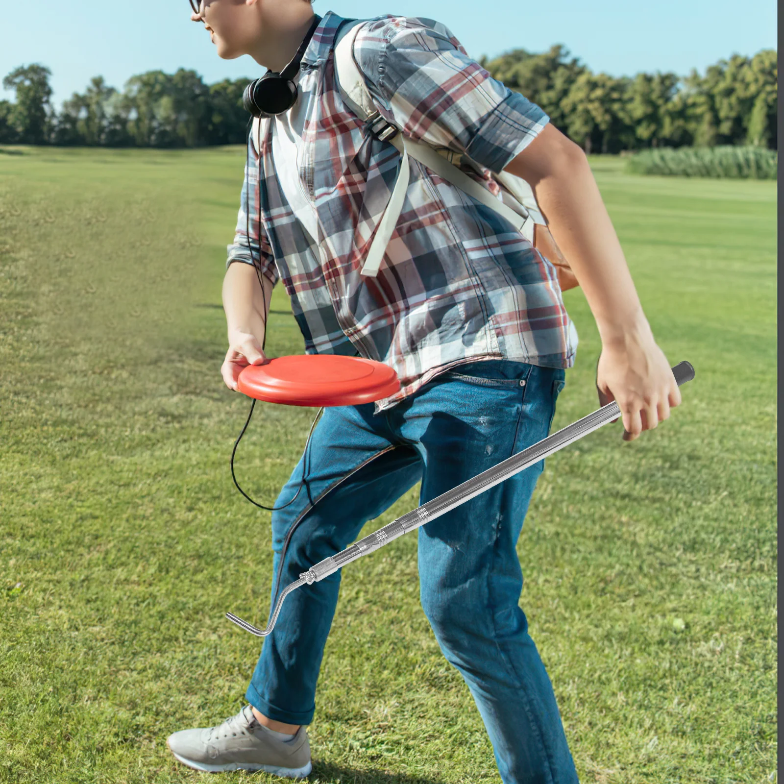 عمود مسترد الجولف القرصي مصنوع من الحديد مع رأس خطاف لسهولة استرجاع عصا معدنية محمولة خارجية للرجال #2