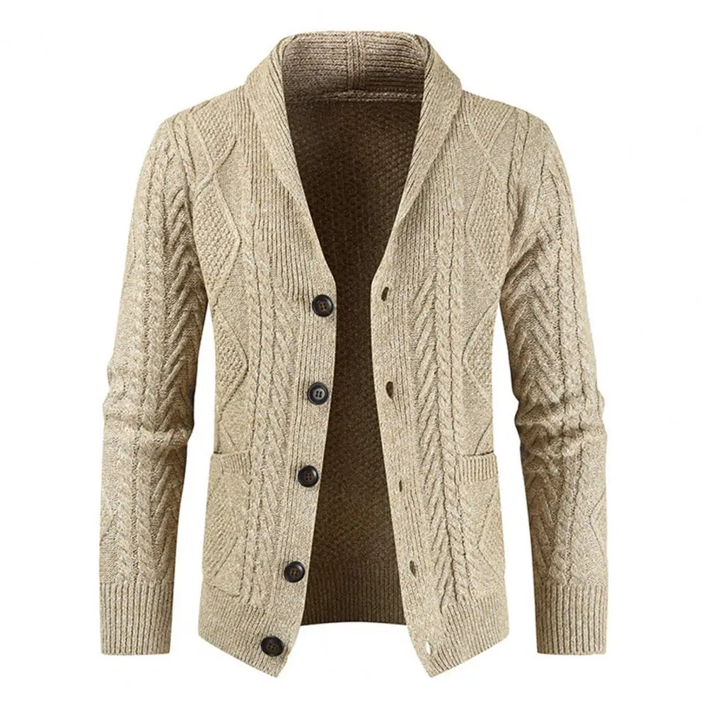 

Plus Size Men Winter Cardigan Coat Single-breasted Solid Color Cardigan Knitted Buttons Thicken Autumn Sweater Coat