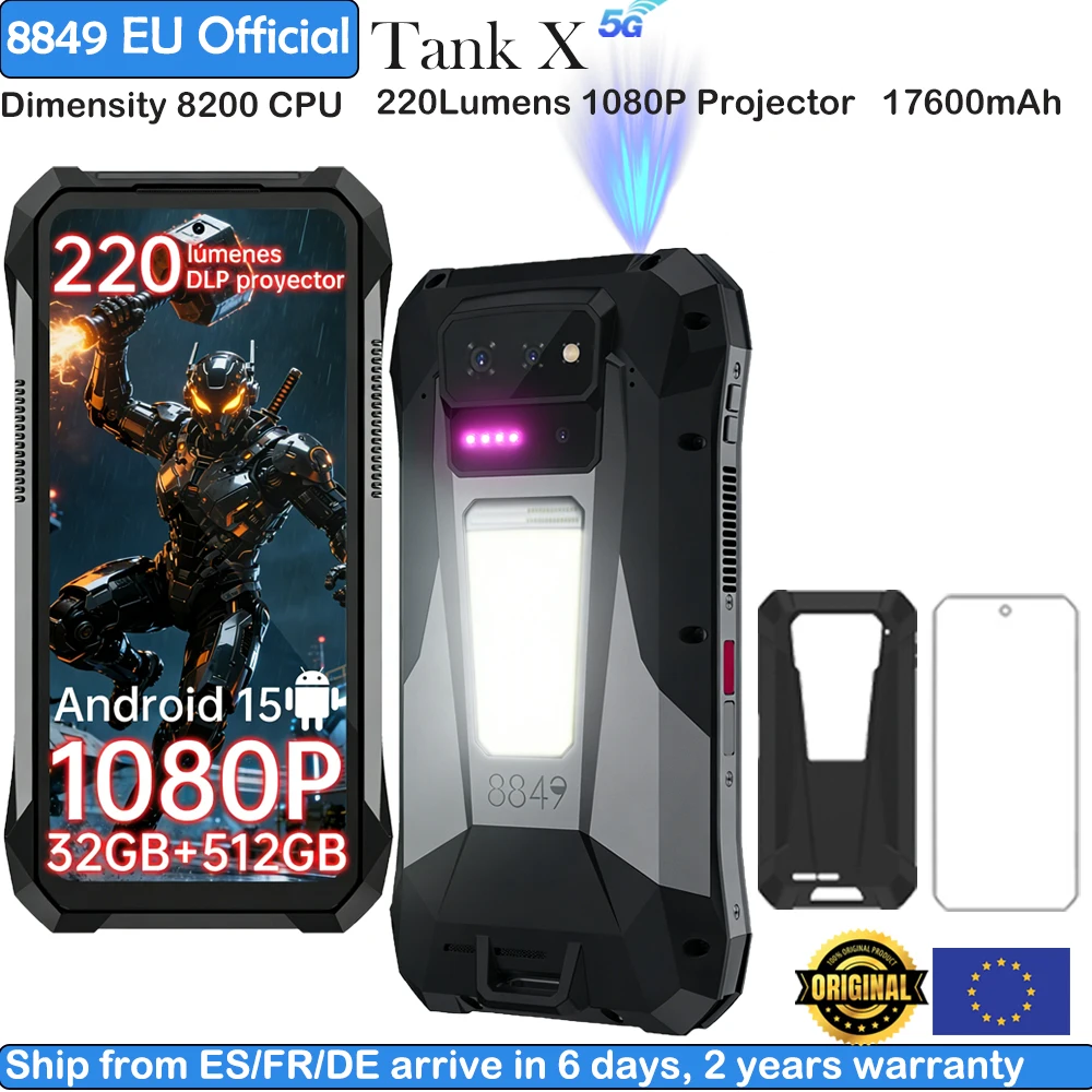 8849 Tank X Unihertz, projecteur 220 lumens, smartphone robuste, prend en charge 1080P, Android 15, 17600mAh, 32 Go, 512 Go, 5G, Dimensity 8200