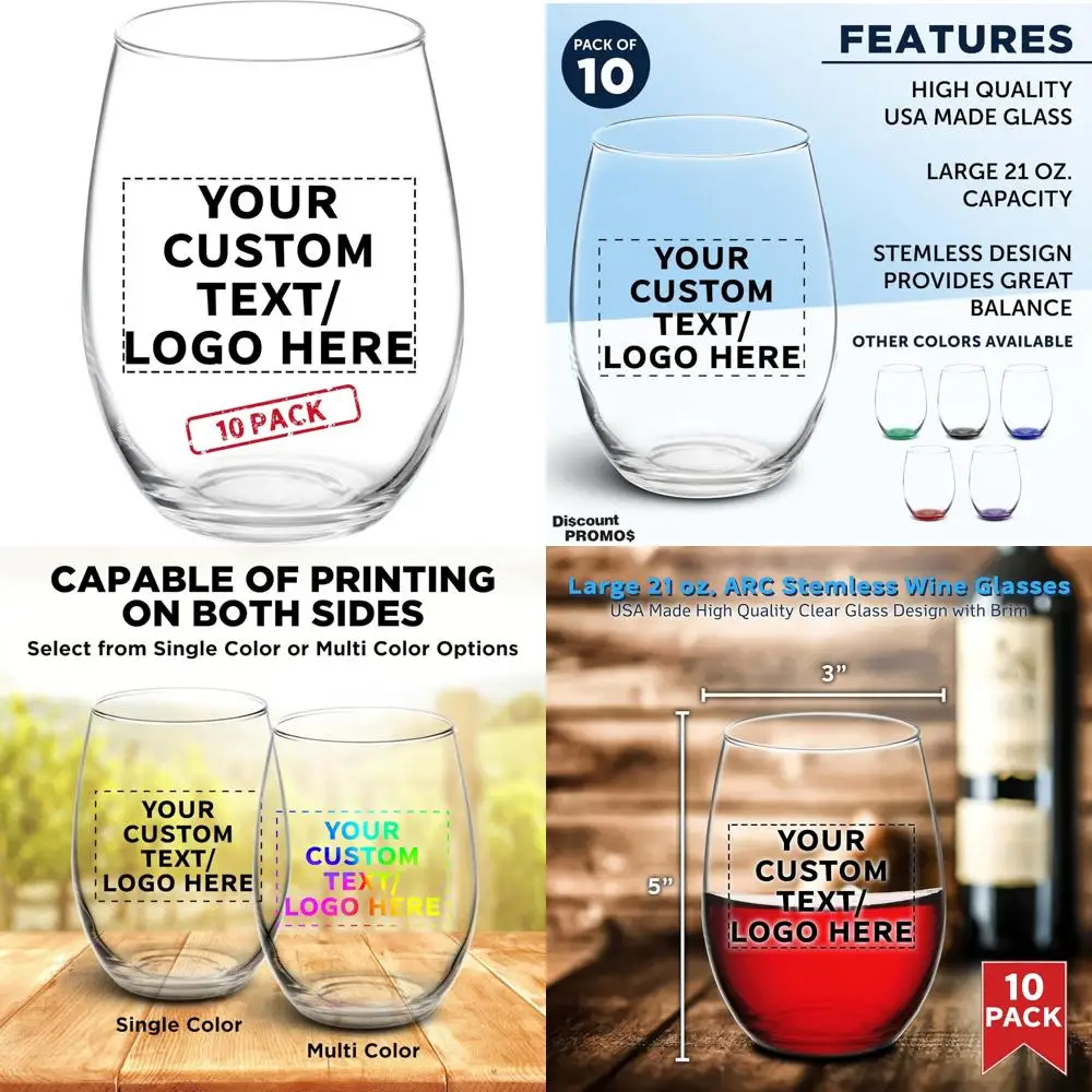 

Customizable Stemless Wine Glasses Set of 10 - 21 oz, Ideal for Chardonnay, Cabernet, Merlot, Sauvignon - Perfect for Wine Enthu