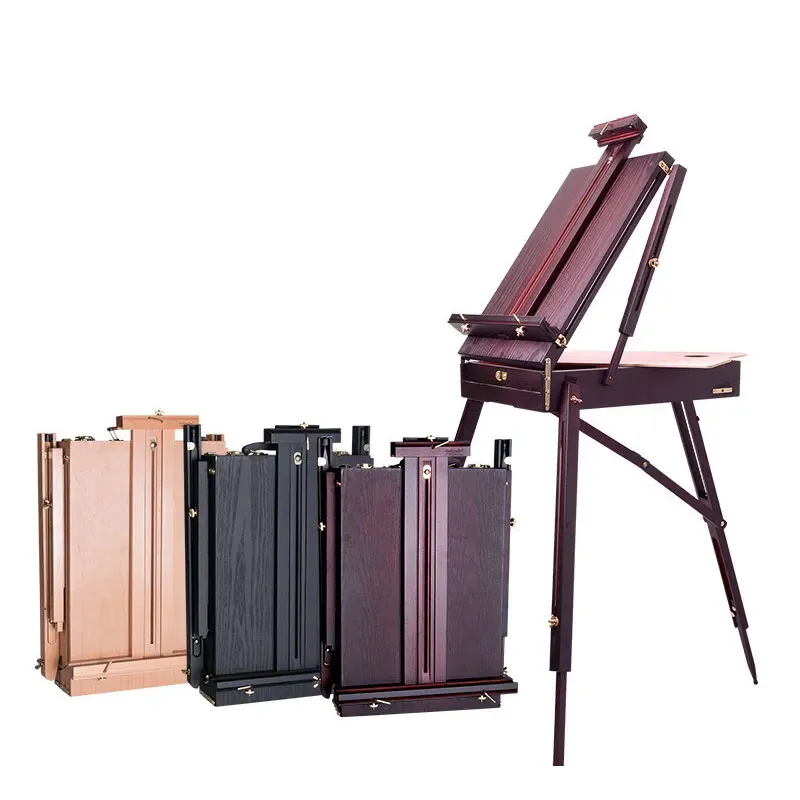 Artistic odorless and non-toxic beech portable adjustable triangular easel, artist wooden storage drawer easel portable