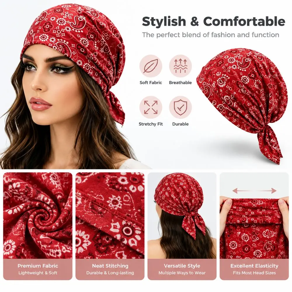 Paisley Print Pullover Hat Soft Elastic Casual Hedging Cap Stretchy Fabric Floral Pattern Keep Warm Women's Pile Hat