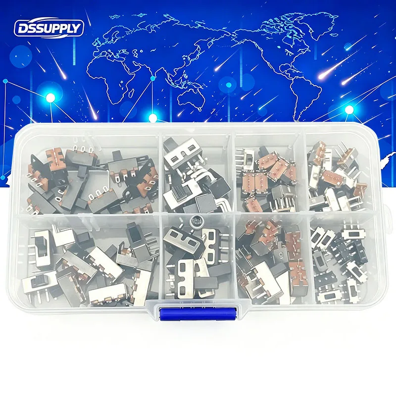 70Pcs/Box Micro Switch Mini Vertical Slide Switch On-Off Mini Slide Switch PCB Mount DIY KITs SS12D11 SS12D10 MSS22D1 SK12D07VG4
