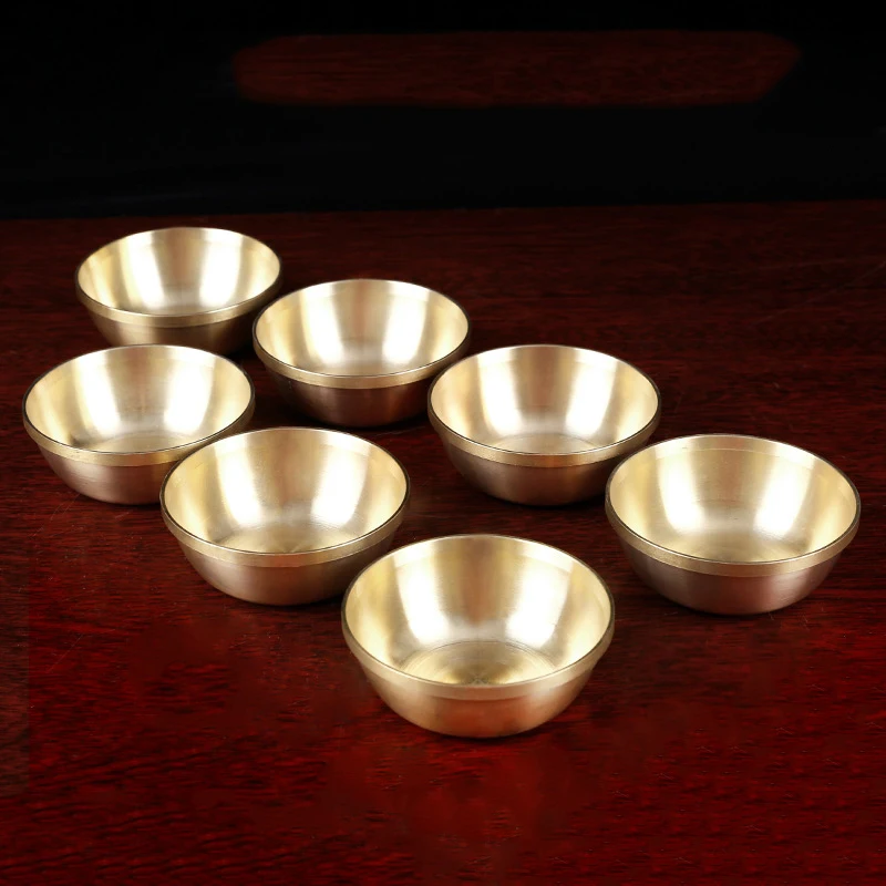 1PC Copper Bowl Brass Small Auspicious Tibetan Holy Creative Water Cup Golden Buddhist Tea Bowl Home's Gift Decorative - Image 2