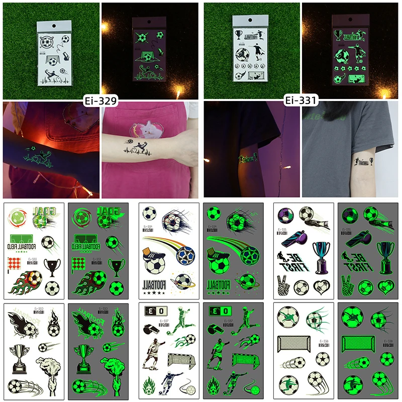 Luminous Glowing Football/Rugby/Trophy  Tattoo Stickers  Temporary Body Art Sticker for Ball Match Soccer Fans/Spectator Tattoos