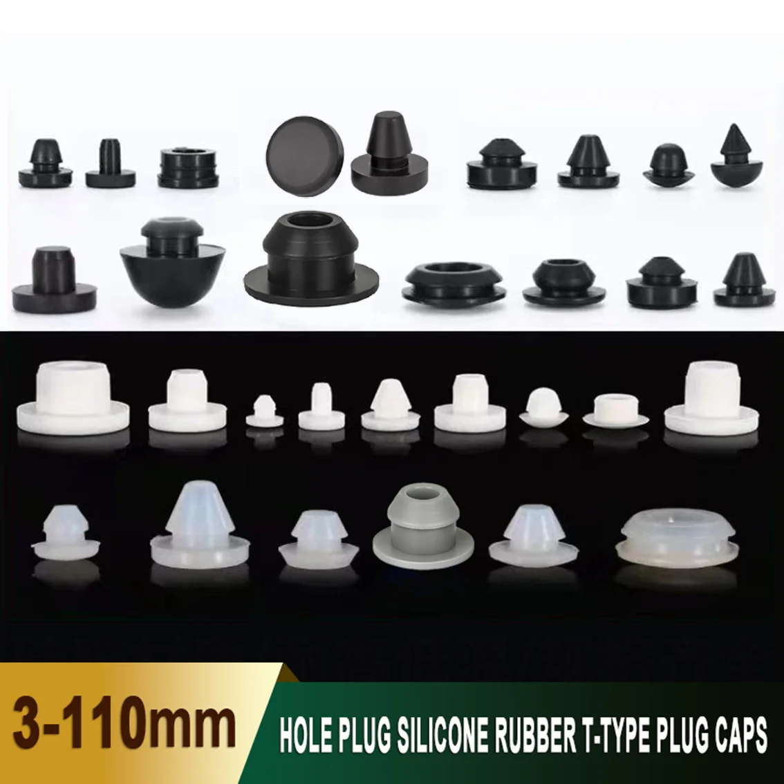 

1-50Pcs 3.0-110mm Black/White/Grey/Transparent Silicone Hole Plug With Slot Sealing Cover T Type Plug Cover Snap-On Caps