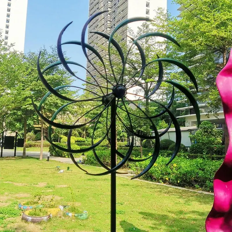 Iron Windmill Colorful Willow Leaves Dual Direction Wind Spinner Garden Decorations