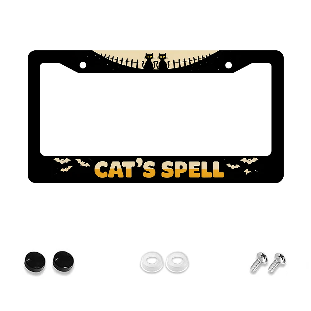 

1pc Black Aluminum 2-Hole License Plate Frame with Cats and Bats Pattern, 6x12 Inches, Includes Screw Kit, Retro Novelty Car De