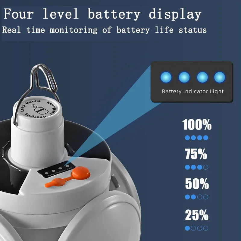 Lanterna de acampamento solar portátil, USB recarregável pendurado tenda lâmpada, Lâmpada de futebol LED, Luzes ao ar livre, Caminhada luz de