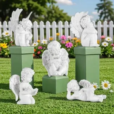 

5pcs Angel Wing Ornaments Resin Cherub Statues Garden Yard Balcony Figurines Delicate Home Decoration Small Cute Jupiter Lawn
