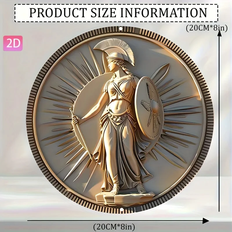 2D Flat Plaque Featuring an Aluminum Statue of Athena - 2D Printed Wall Art of The Greek Goddess, Adorned with Intricate Designs