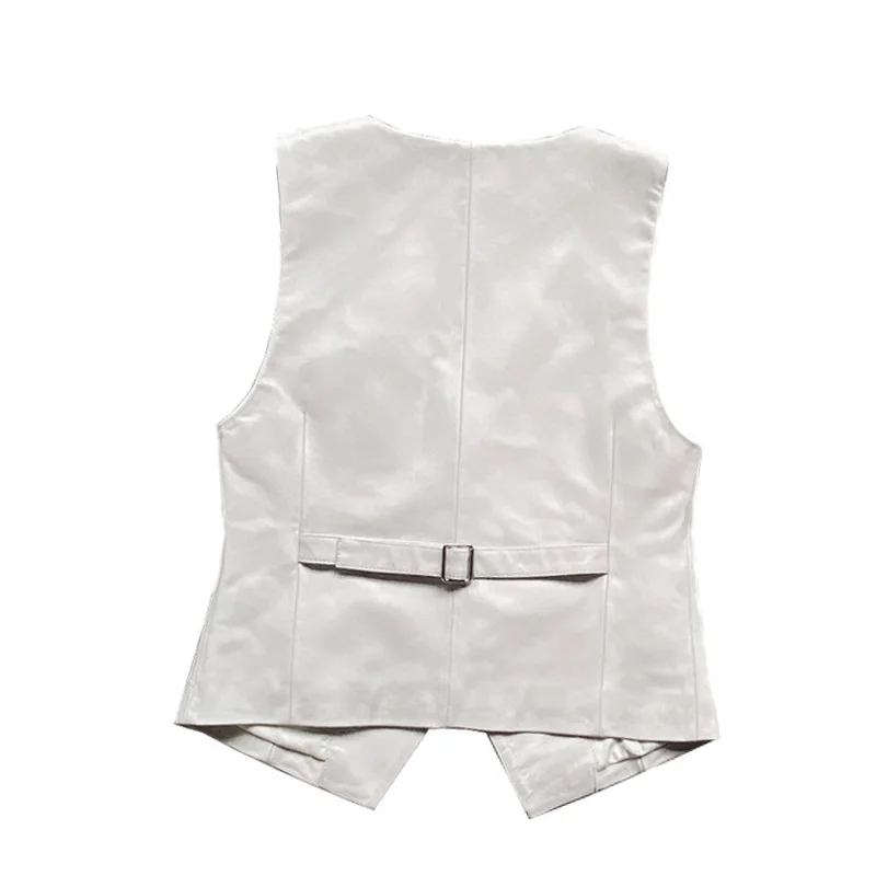 Leather Top Clothing Women 2024 Autumn Winter Female White Casual Short Suit Vest 100% Sheepskin Waistcoat Dress Colete Feminino