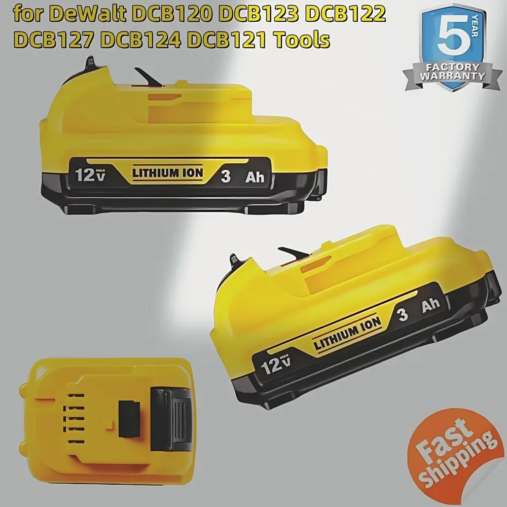 

Cordless/Rechargeable for Dewalt DCB120 Lithium ion Batteries 12V 3.0Ah Battery DCB124 DW089LG DCD701F2 Power Tools/Laser Level.