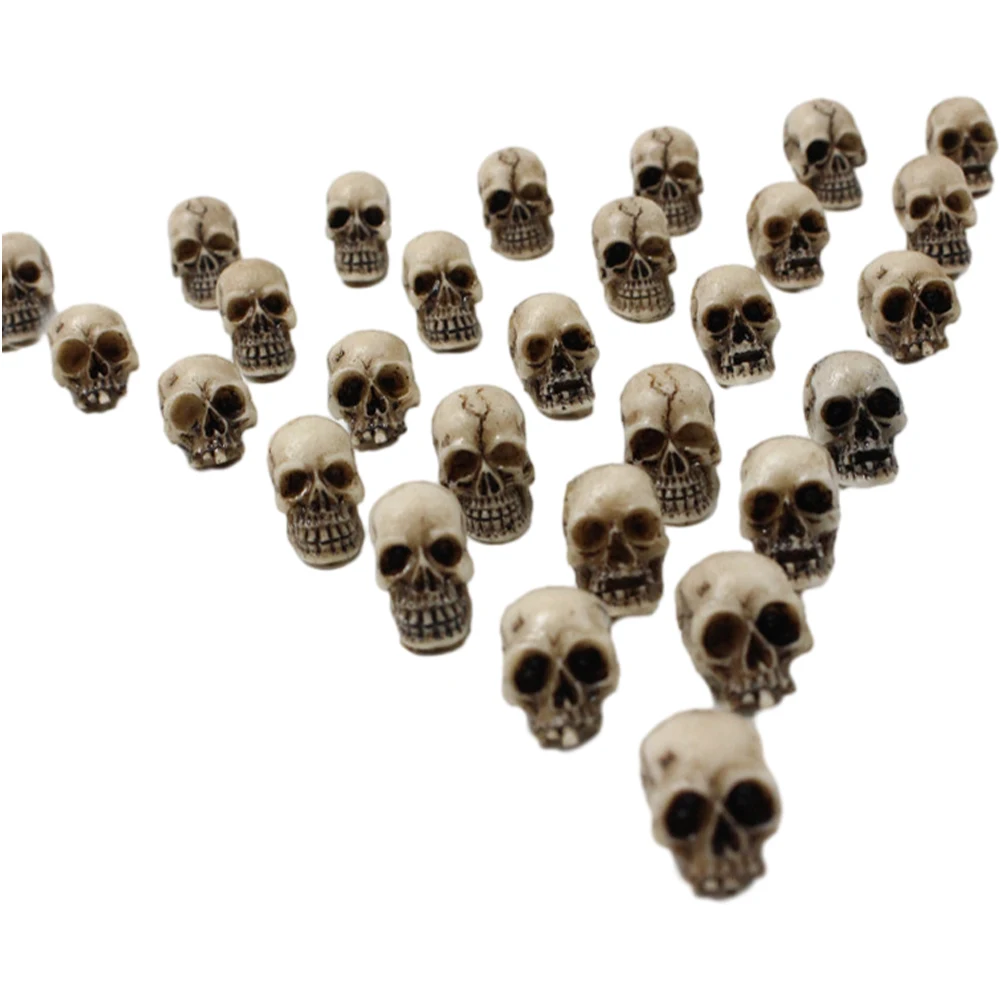 20Pcs Resin Skull Figures Decorative Halloween Skull Head Sculptures Creative Festival Theme Landscape Garden Potted Plant Decor