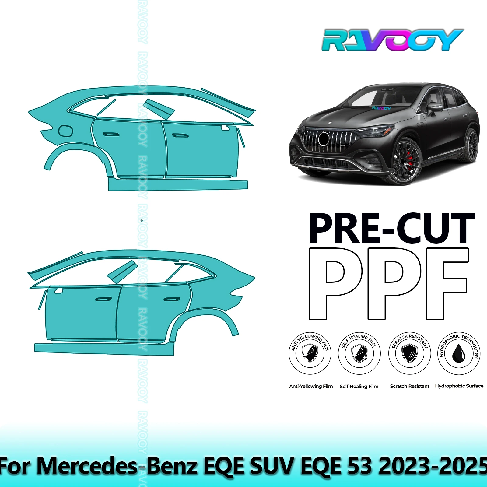 لمرسيدس بنز EQE SUV EQE 53 2023-2025 8.5mil واضح ماتي قبل قطع باب PPF ومجموعة عمود A/B مجموعة طبقة حماية الطلاء من البولي يوريثان #1