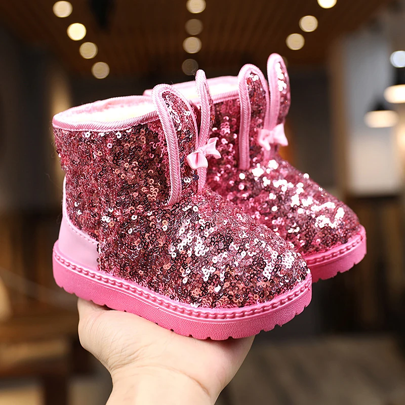 Sequins Children\'s Snow Boots Winter keep warm waterproof Baby Short boots comfortable soft Indoor and outdoor house shoes