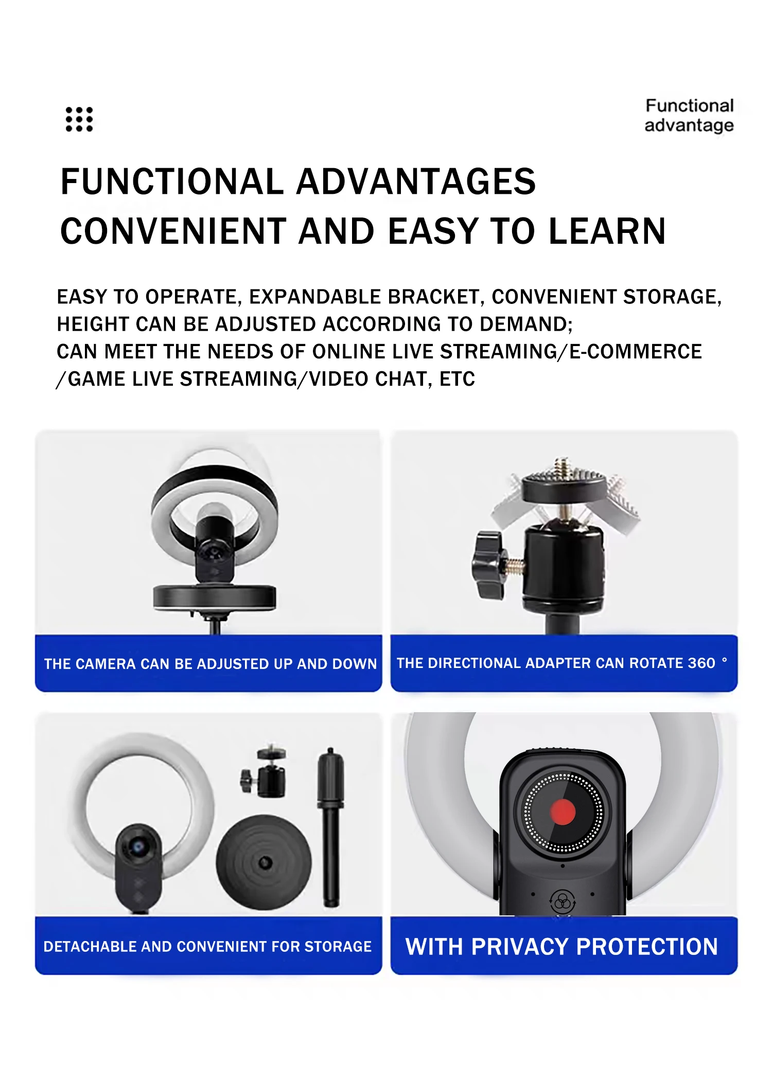 Web Cam 4k UHD Laptop Camera Webcam with 3 Levels Beauty Light for and Bulit-in Microphone for Live Streaming or Conferencing