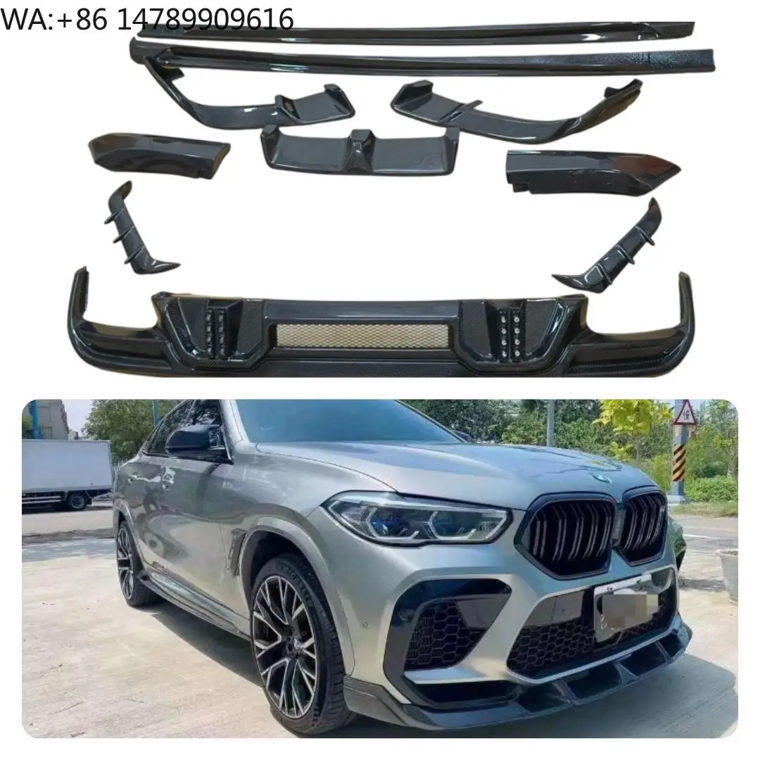 X6M F96 LD Style Carbon Fiber Front Lip Diffuser Side Skirt Vent Body Kit for  X6M F96 2019-2023