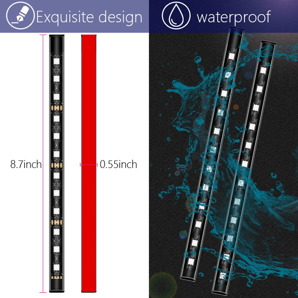 Car Atmosphere Light Neon Strip 12 LED USB Foot Pad Decor Colorful Decorative Light Strip