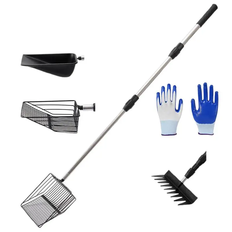 

Chicken Coop Scoop Extendable Litter Sifting Shovel 4 Shovel Heads Ergonomic Cleaning Tool For Farm Maintenance Litter Animal