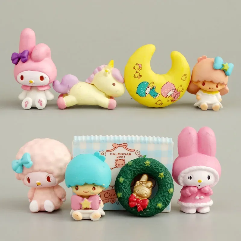 4PCS Sanrio Cartoon Dolls Hello Kitty Kawaii Toys for Kids Kuromi My Melody Anime Figure Cake Decoration Cute Deskt Ornament Toy