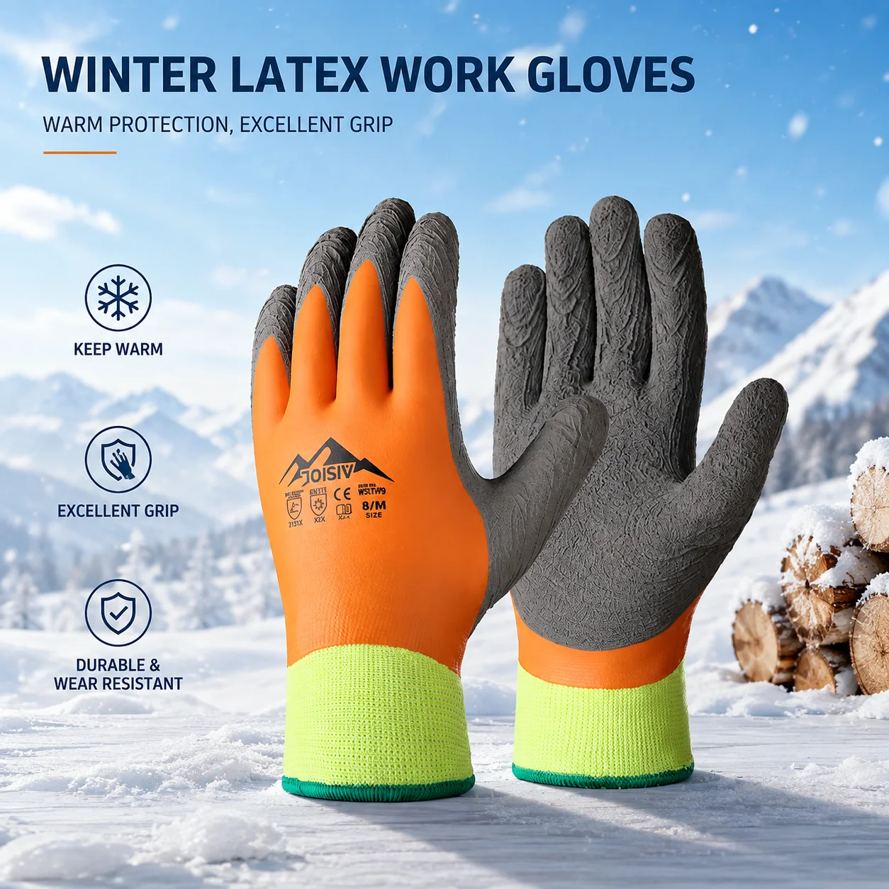Joisiv 1 Pair Thermal Winter Gloves with Latex Coated Grip for Gardening&WInter Outdoor Activities