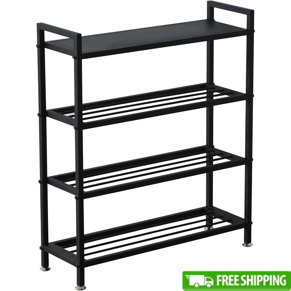 

Heavy Duty 4-Tier Metal Shoe Rack Durable Storage Shelf Entryway Organizer Easy Assemble Max Capacity 12 Pairs Strong Sturdy