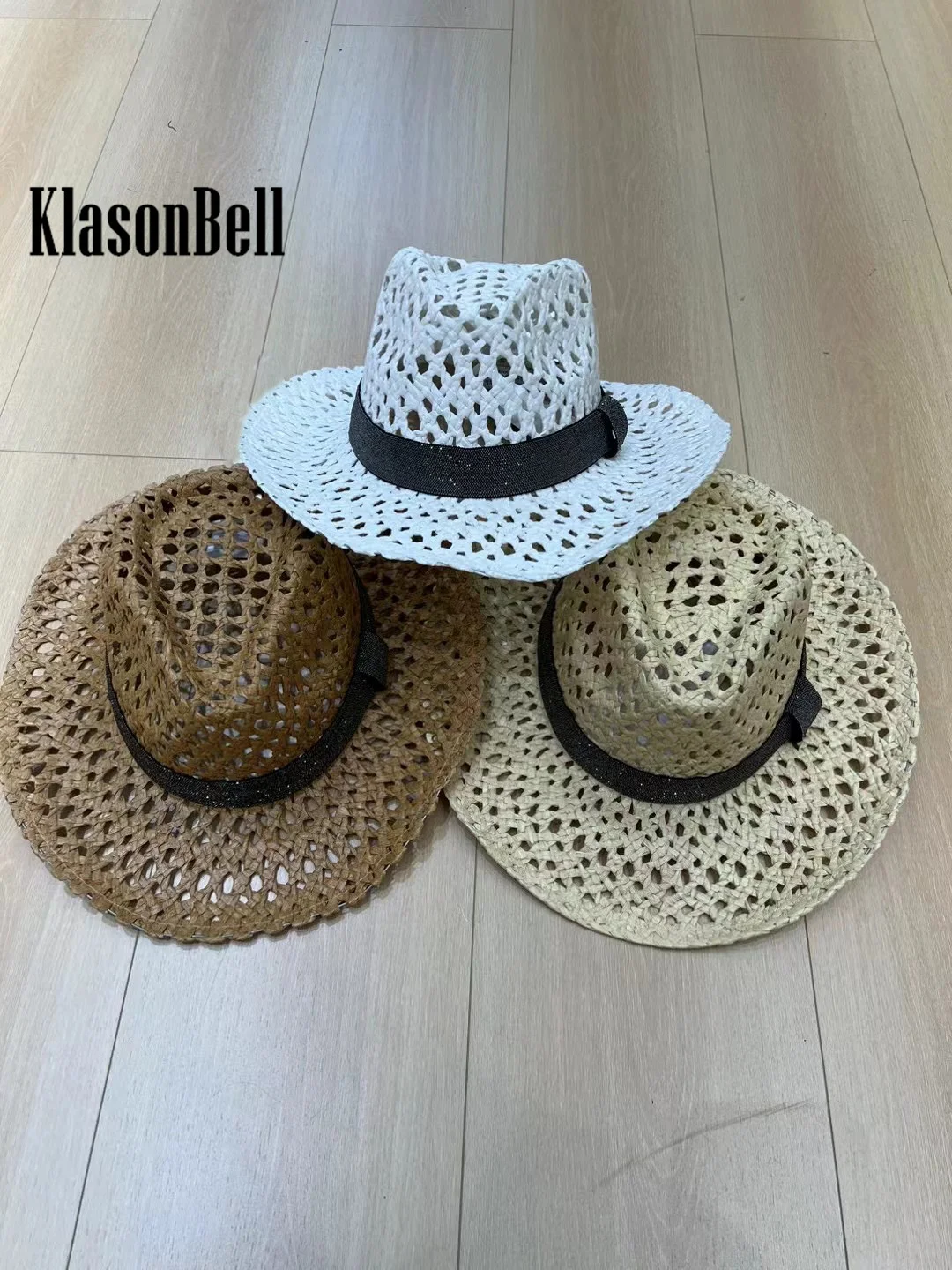 5.30 KlasonBell Handmade Weave Hollow Out Raffia Haps Beading Chain Decoration Beach Sun Protection Casual Cap