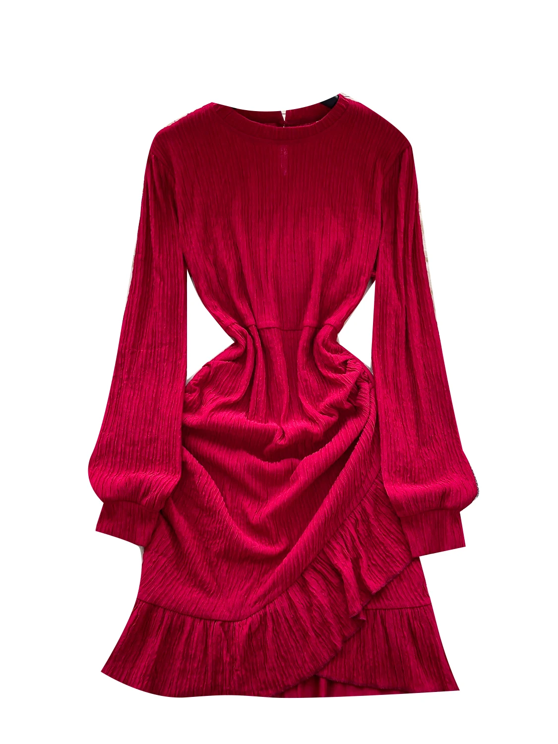 Faionable Red Long Sve dames Dr Koreaanse Sle hoge taille A-lijn rok afslanken geplooid woon-werkverkeer Ele Dr