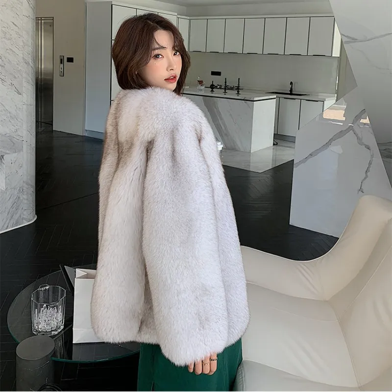 2023 Fashion Natural Silver Fox Fur Coat Women Fox fur Coat Black Real Fox Whole Skin Fur Winter Thick Soft Warm Fox Fur Jacket