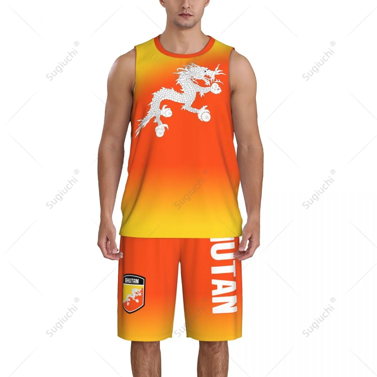 Men Bhutan Flag Basketball Jersey Set Mesh Shirt & Pants Sleeveless Exclusive Team-up Custom Name Nunber Unisex 4
