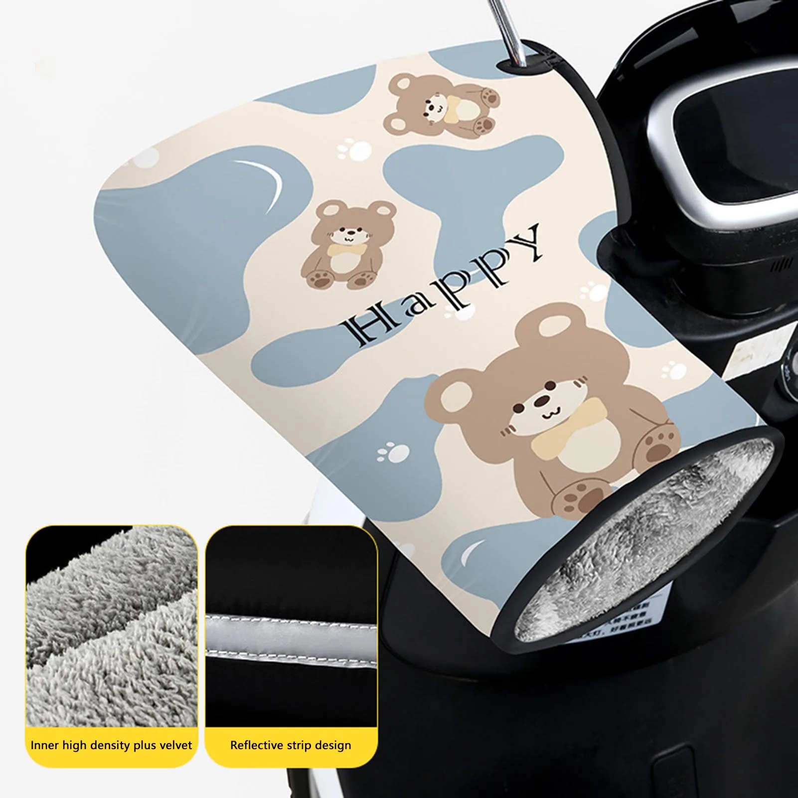 Electric Motorcycle Handlebar Gloves Cute Cartoon Printing Design Windproof Handguard Suitable for Tricycles Bicycles