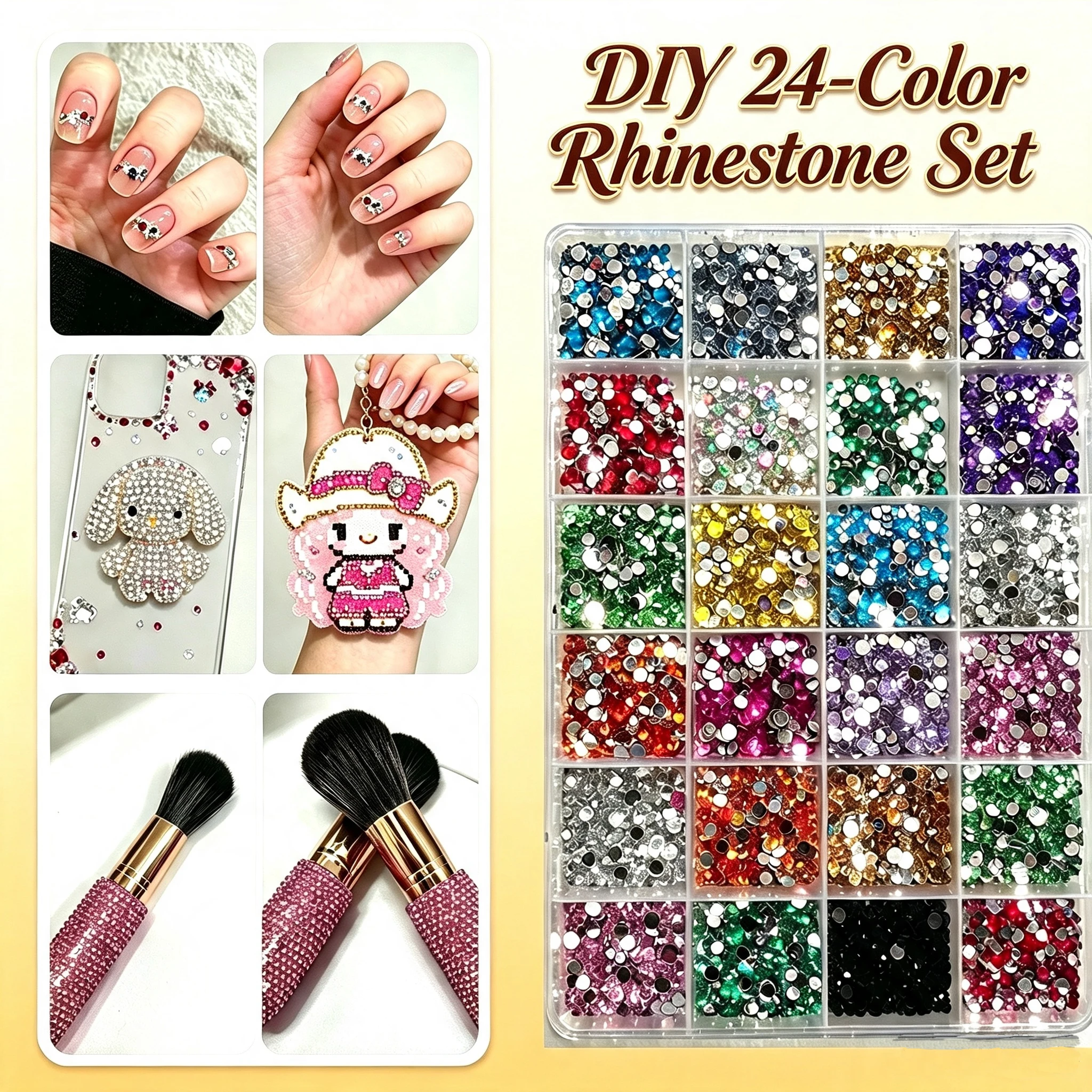 12/24 Grid Shiny Crystal Rhinestones Nail Art Flatback Gems, Versatile DIY Decoration for Fuse Beads Makeup Bags Shoes Crafts