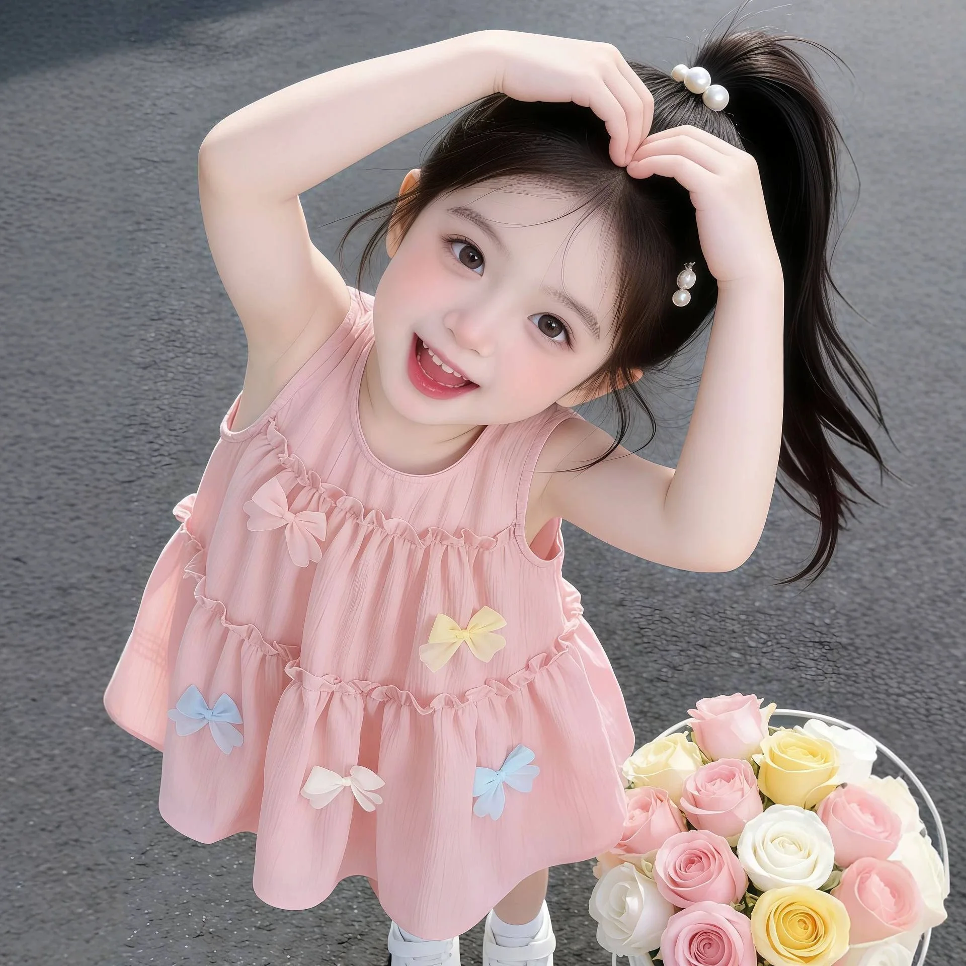 RAISE Summer Kids Girls Dress Thin Sweet Colorful Bow Children Girls Sundress Round Collar 1-8Y Girls Sleeveless Princess Dress
