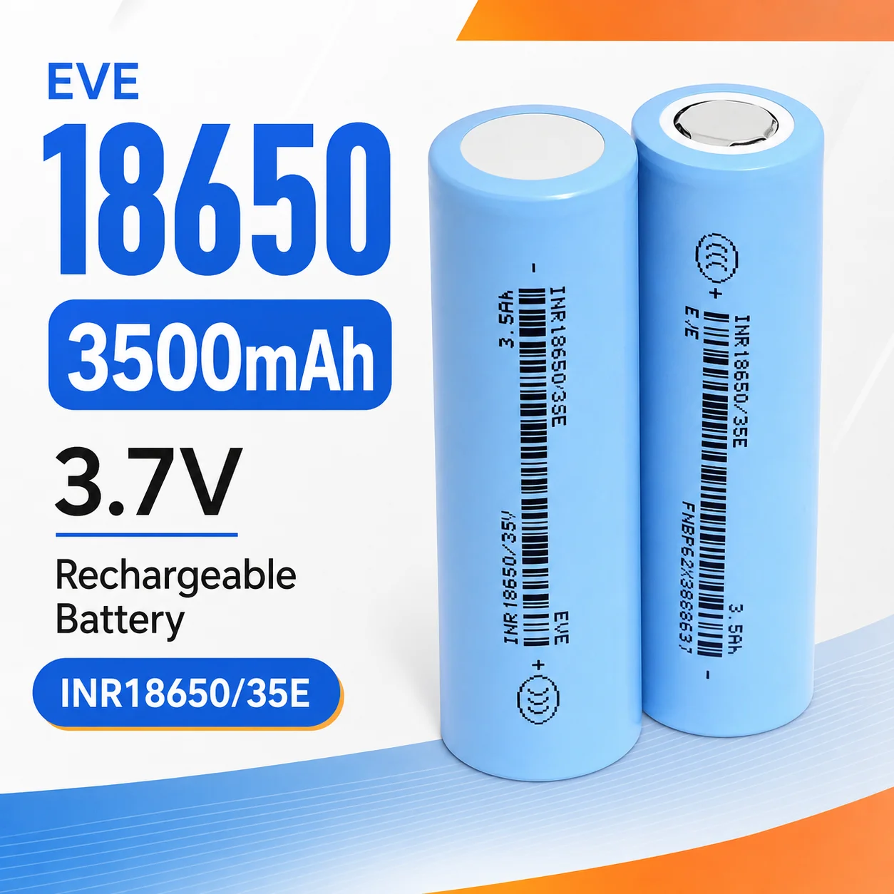 INR18650 Rechargeable Lithium Ion Battery 3500mAh 35V Cylindrical Battery Cell for Compatible Devices Single Cell