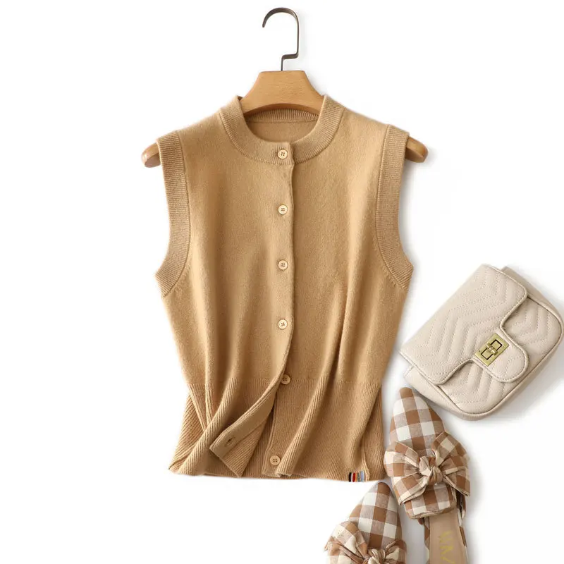 

autumn new streetwear fashion knitted cashmere cardigan vest for women