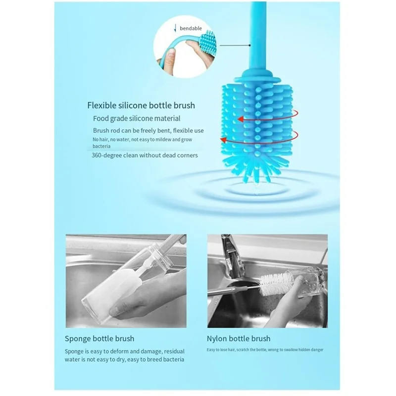 Picture 4: 【Flash-Deal!】3Pcs Silicone Bottle Brush Cleaner Set, Long Handle Bottle Cleaning Brushes For Narrow Neck Containers, Water Bottl