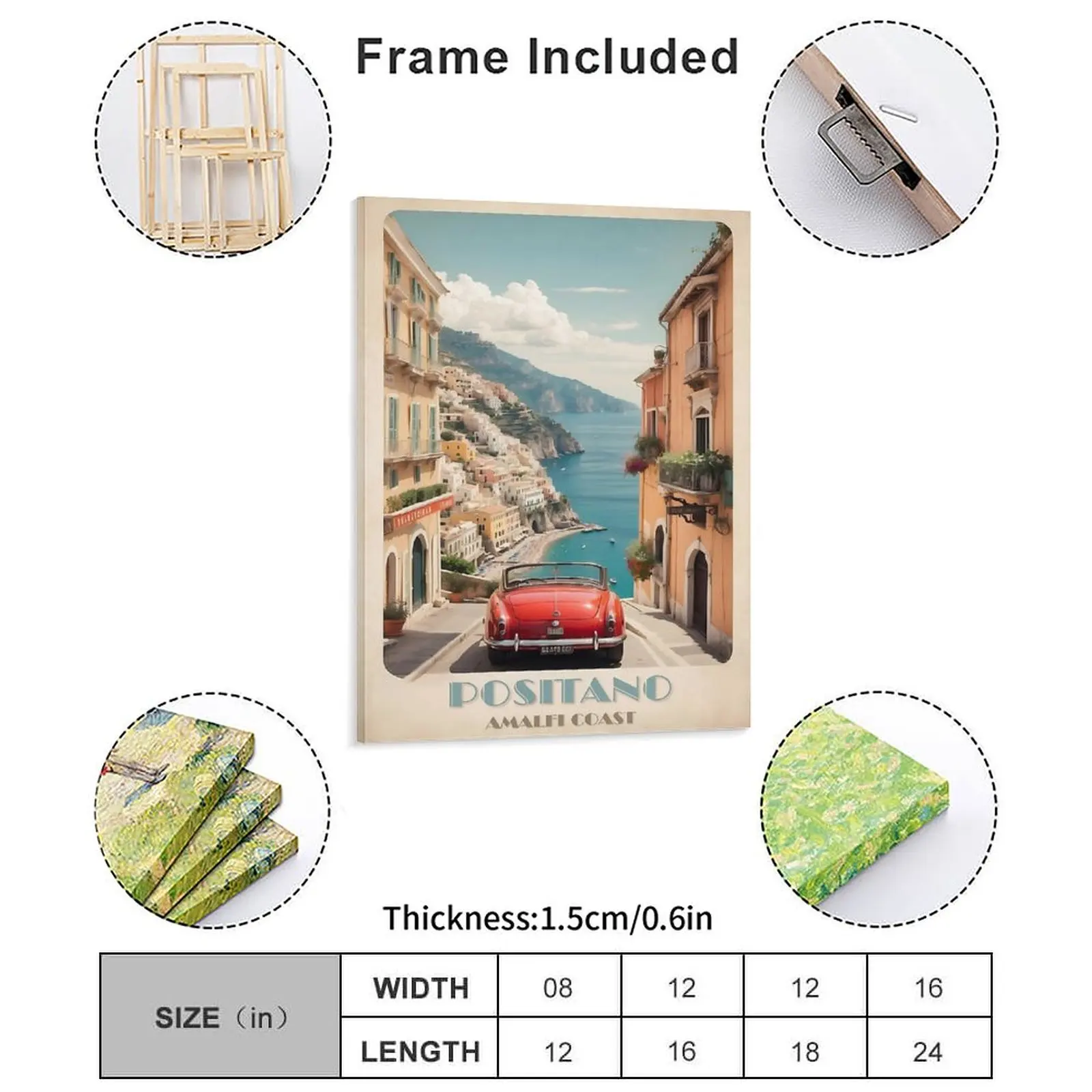 Coastal Dreams Vintage Travel Poster Of Positano Canvas Painting Wall Decor Designing Club Living Room Club Framed Wall Painting