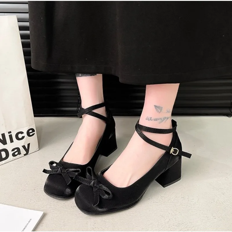 

Black Heel High Heels Women's French Platform 2026 Gentle Ballet Shoes，Spring/Summer Fashion Bow Tie Retro Mary Jane High Heels