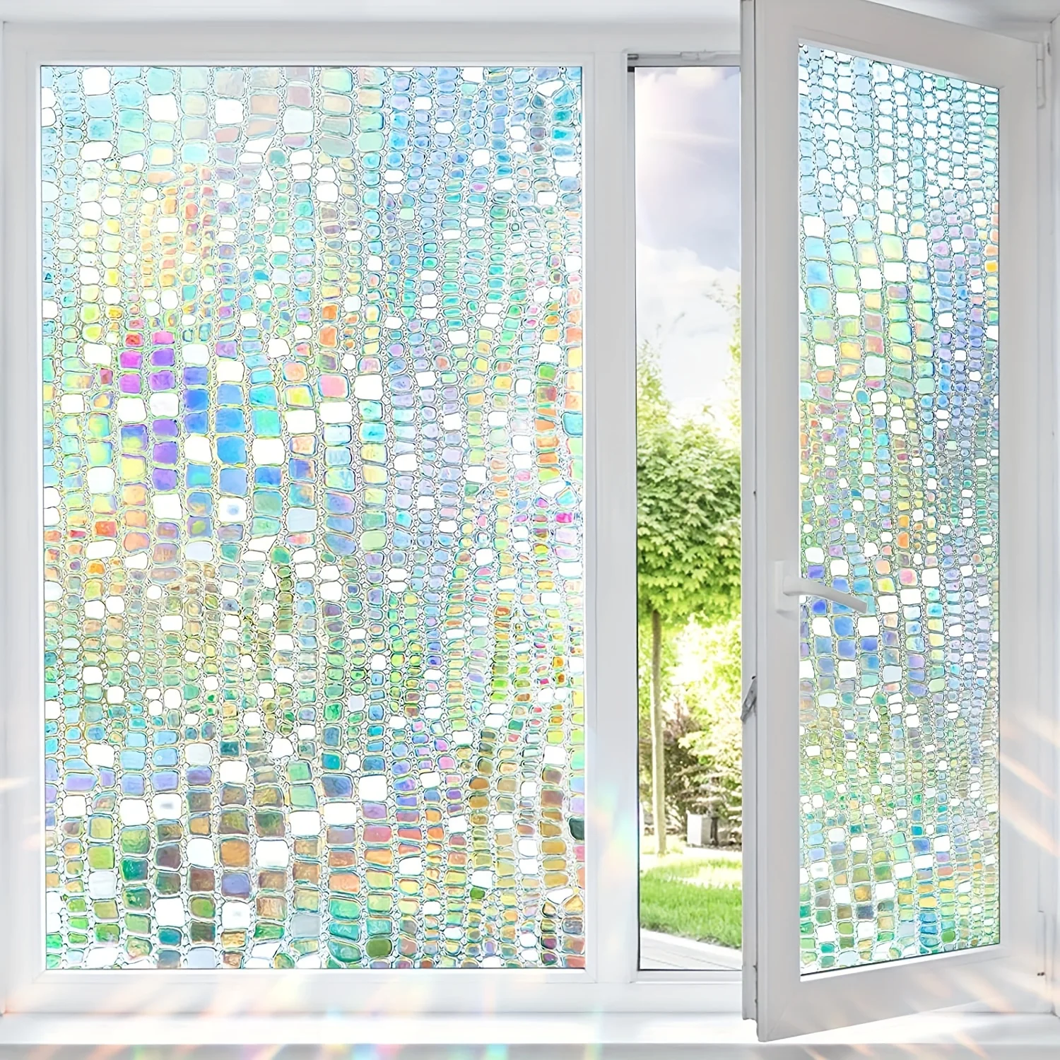 1Pc Rainbow Stained‑Glass Privacy Window Film UV Resistant Heat Insulating Anti‑Peeping Sun Shade Glass Decor