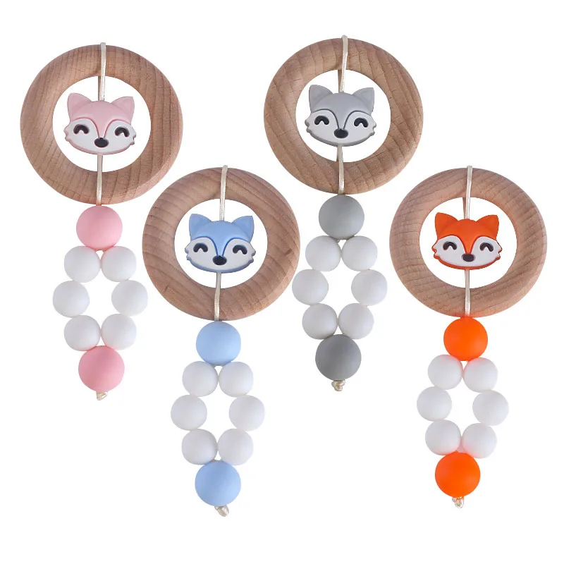 ABCPICK Baby's Creative Beech Circle Toy with Gum New Cartoon Fox Silicone Teeth Grinding Rod