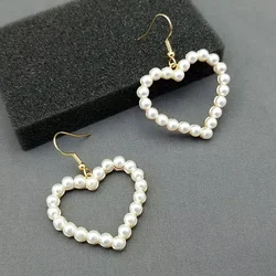 Y2K Fashion Party 2000s Pearl Peach Heart Pink Earrings Women's INS Creative Aesthetic Sapphire Crystal Earrings Charms Gift