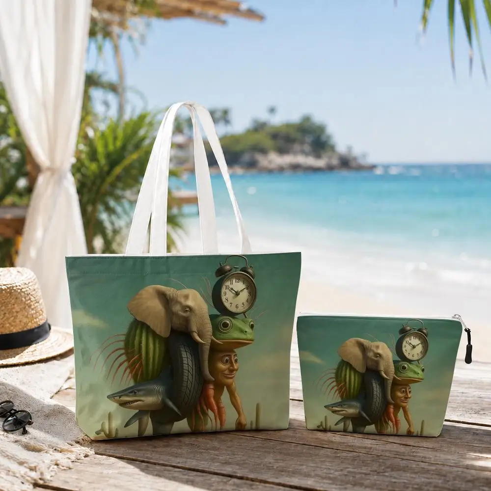 Brain Rot Meme Tralalero Tralala Storage Bags Canvas Double-Sided Print Set 2PC Makeup Pouch Set with Zipper for Picnic Travel