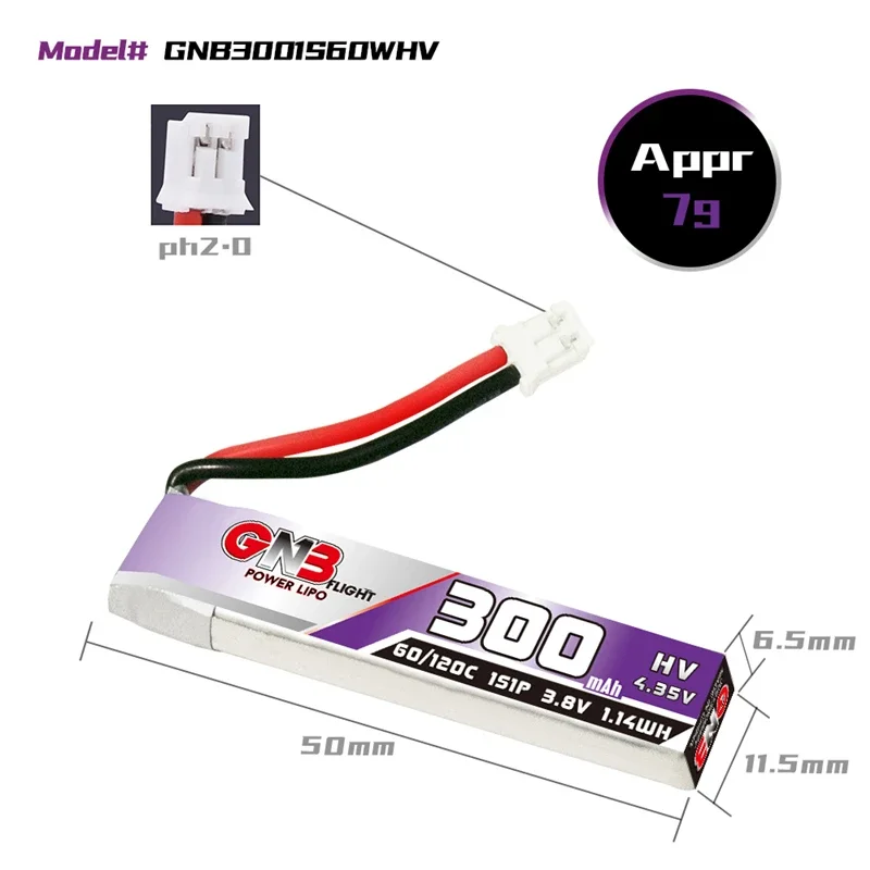 1-10Pcs GNB 1S 300mAh 3.8V Max 120C HV Lipo Battery PH2.0 for US65 UK65 Inductrix Beta65S URUAV UR65 Mobula 7 Tiny Whoop Drone