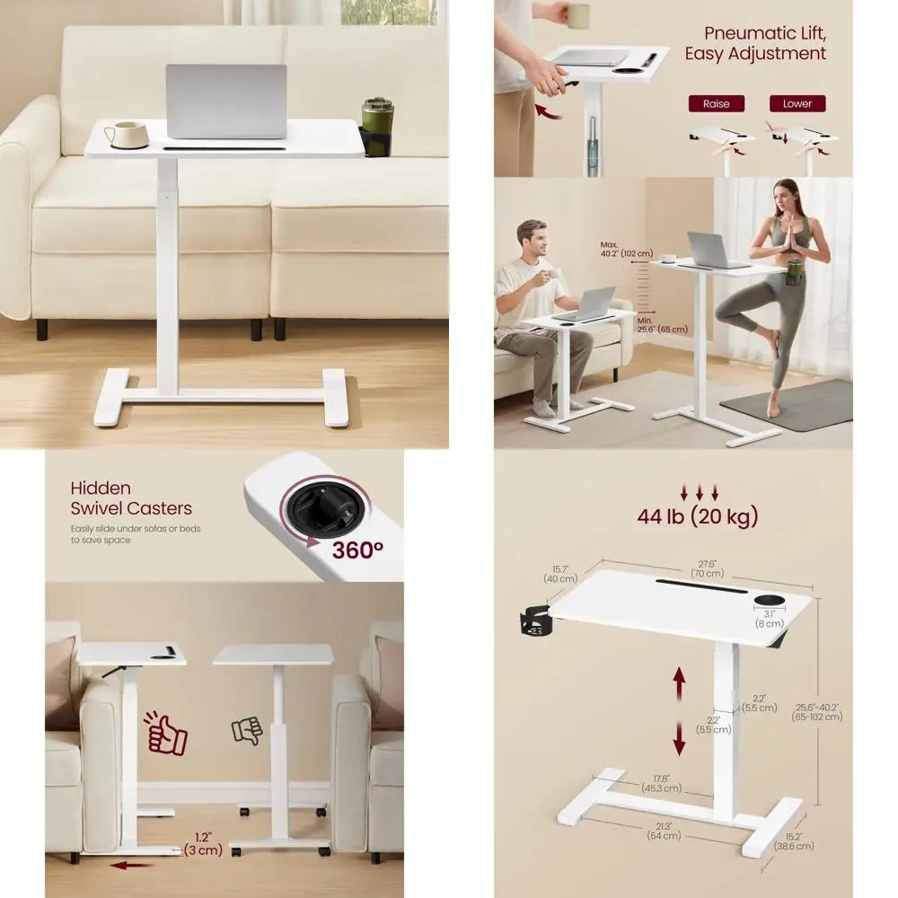 

"Portable Rolling Computer Desk with Adjustable Height and Storage Features"