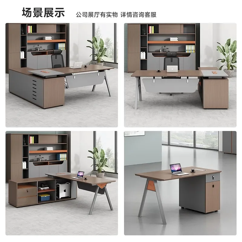 for Simple Modern Office Desk Boss Manager Desk Treasurer Single Desk and Chair Combination