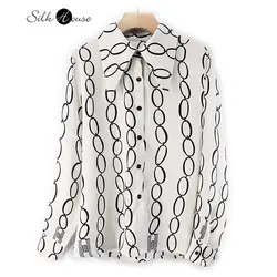 Point-neck Silk Shirt 2023 Women's Fashion New Fashion Printing Design Sense Silk Top Long Sleeve